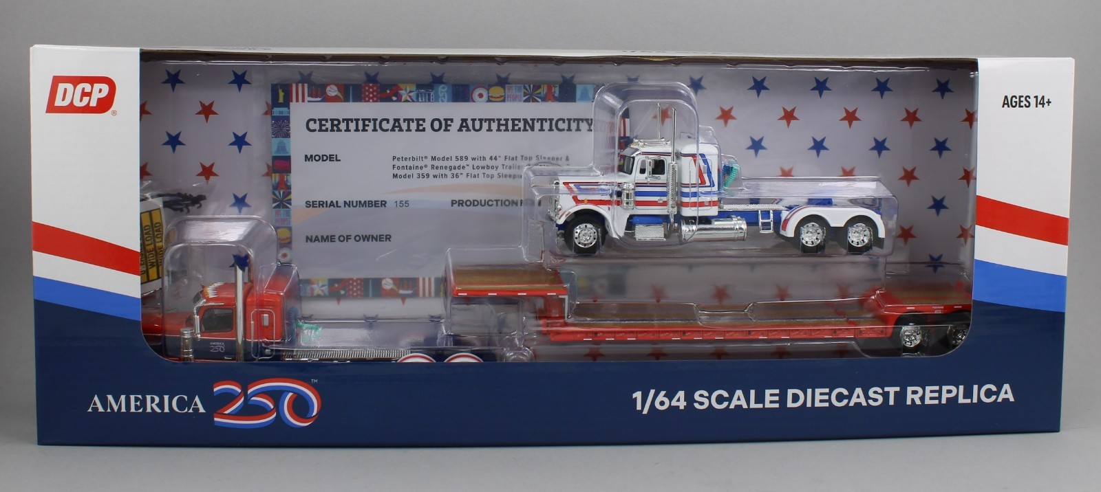 DCP 1:64 *AMERICA 250* Peterbilt 589 w/Lowboy & 359 Bicentennial LOAD *NIB*