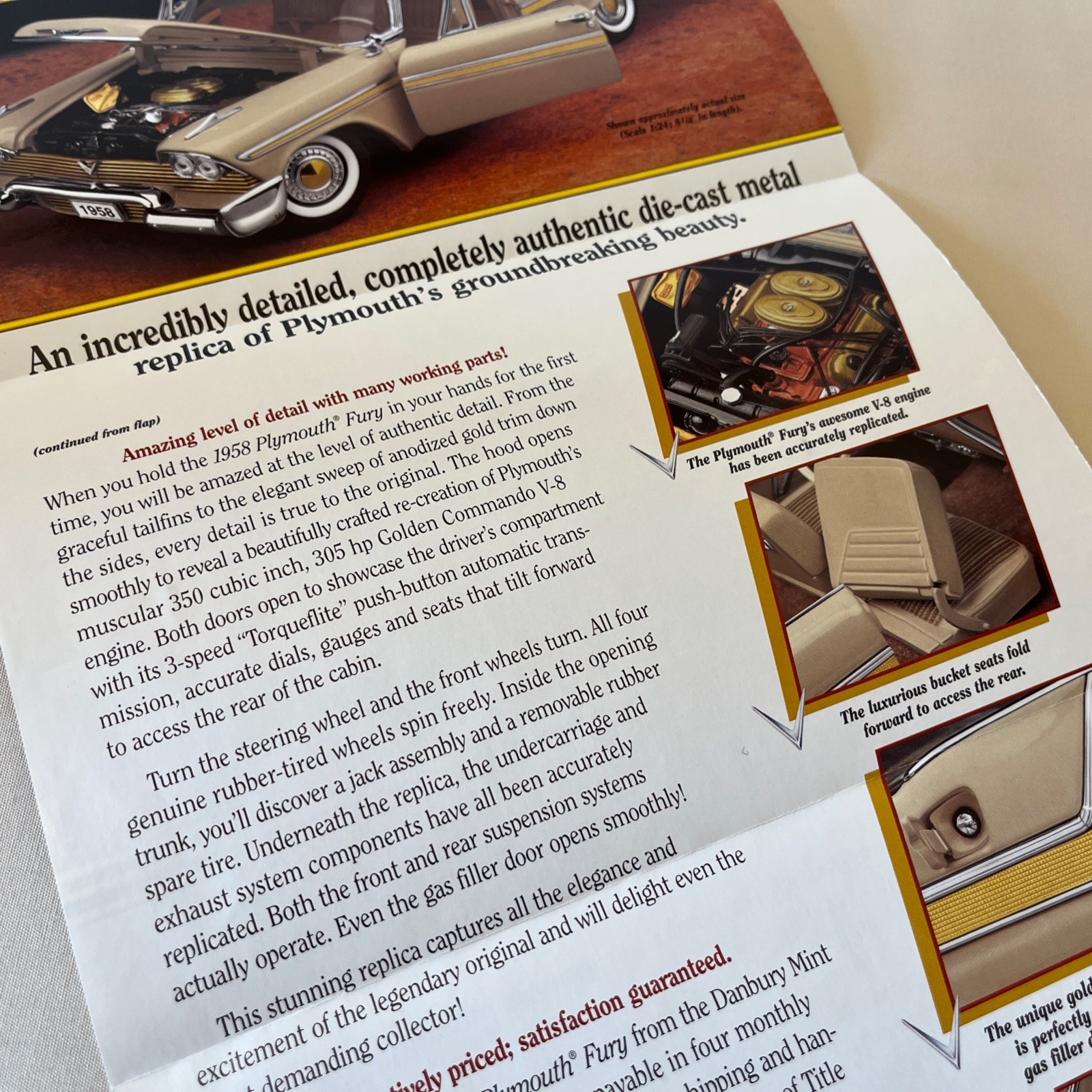 Danbury Mint 1958 Plymouth Fury Brochure Paperwork Only 1:24