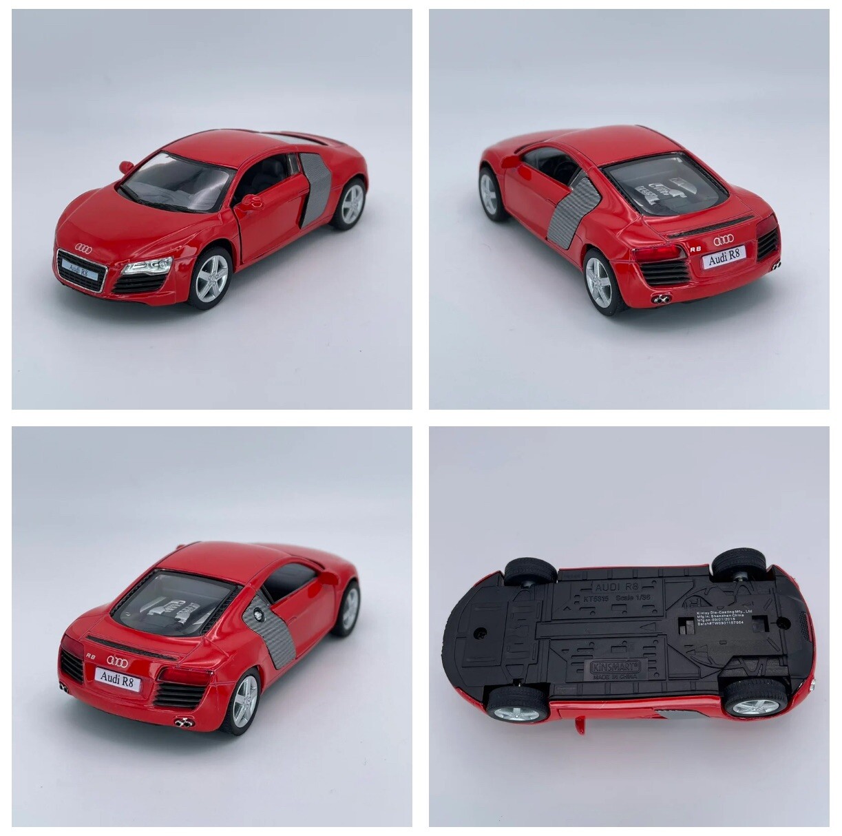 2018 KiNSMART Audi R8 Die-Cast Pullback Car 1/36 Scale Opening Doors #KT5315 MIN