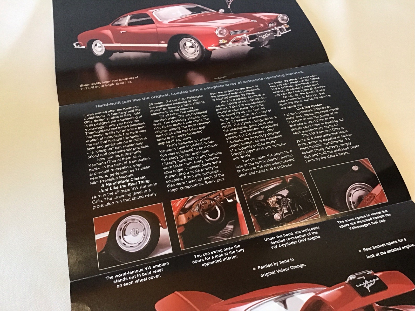 Franklin Mint Volkswagen The Karmann Ghia Rare Brochure Paperwork Only 1:24