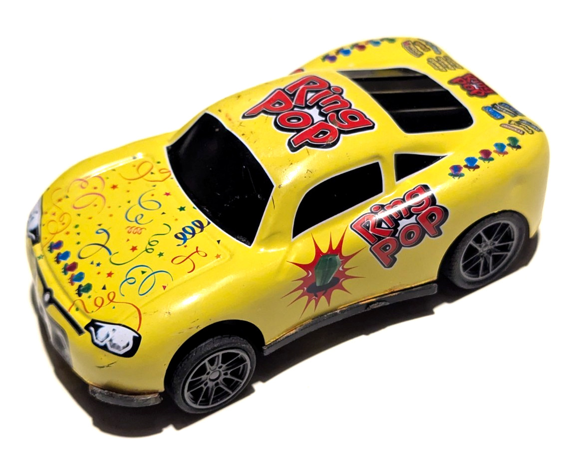 Metal Body Vibrant Yellow Paint Ring Pop Candy Graphics Toy Race Car