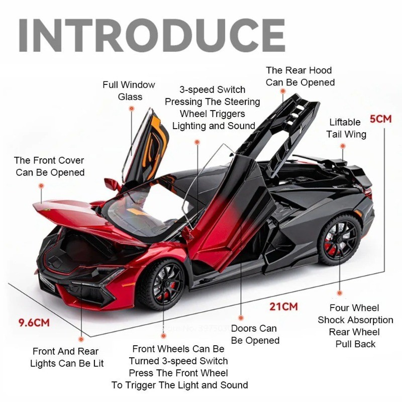 1:24 Lamborghini Revuelto Alloy Diecast-Cool Sound Light Pull-Back Car Toy Gift