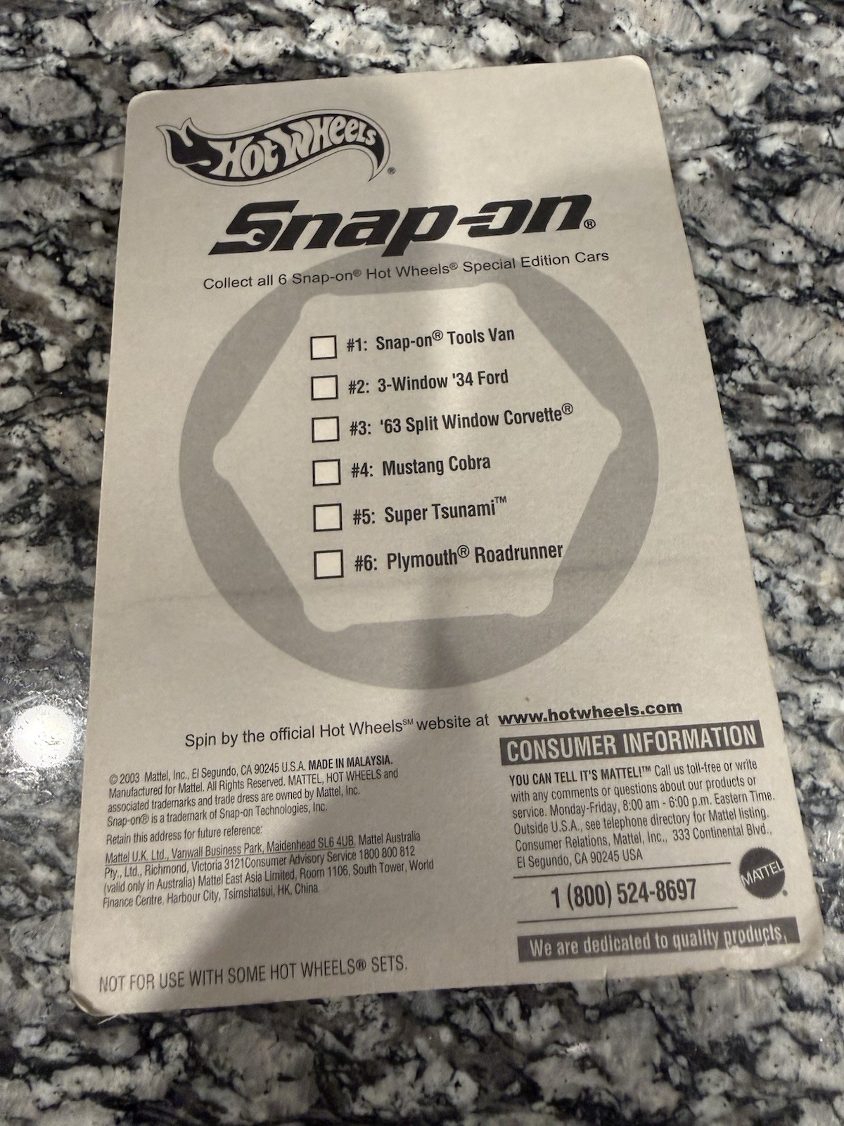 Hot Wheels Snap-on Special Edition Snap-on Tools Van 1:64 Diecast 2003