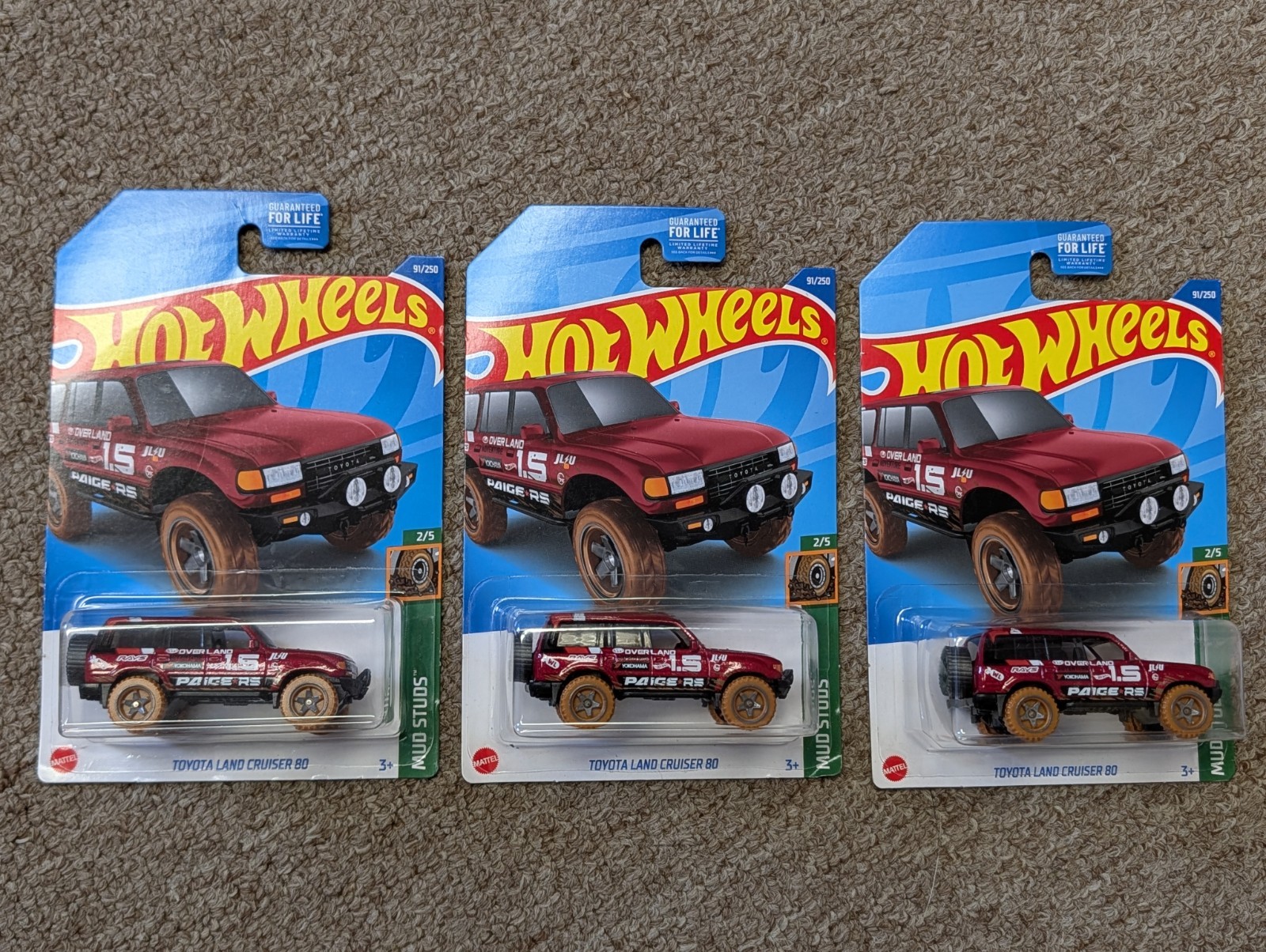 Hot Wheels Toyota Land Cruiser J80 Kroger Exclusive Mud Studs Red Set Lot of 3