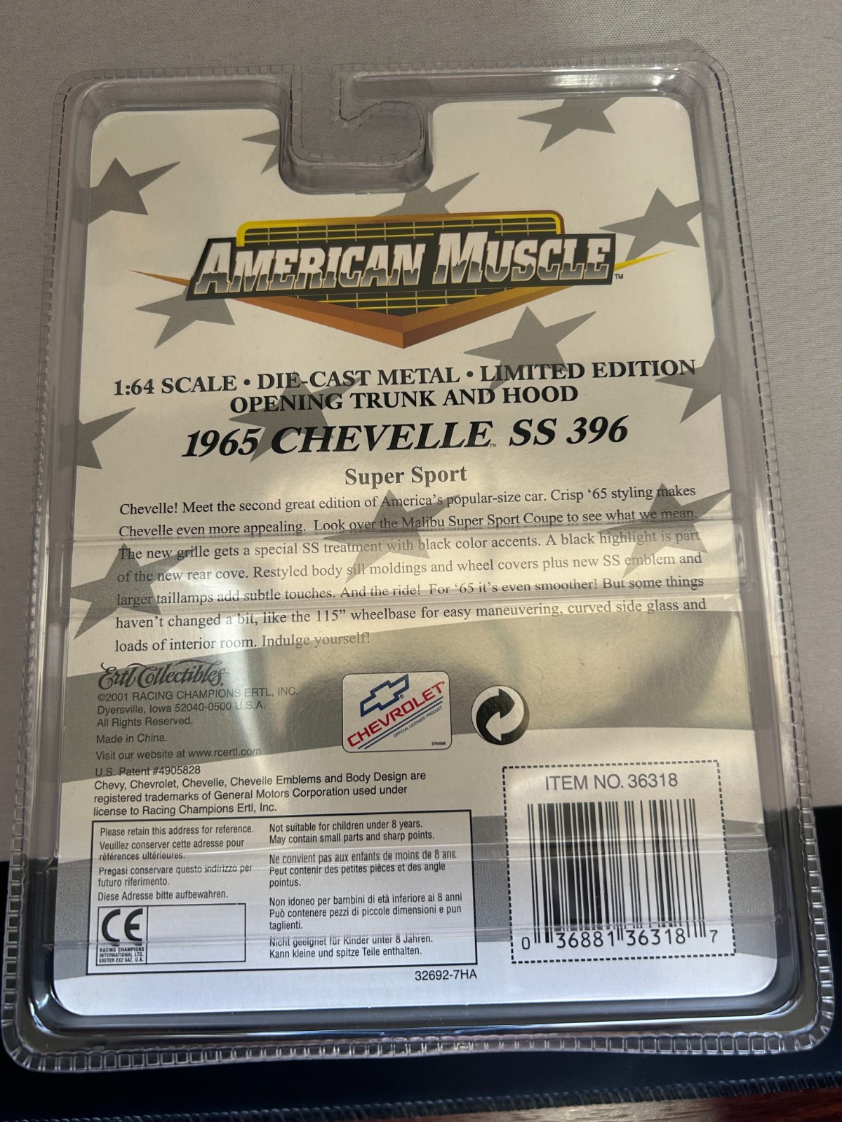 2001 ERTL 1965 Chevelle SS 396 American Muscle 1:64 Black New VTG