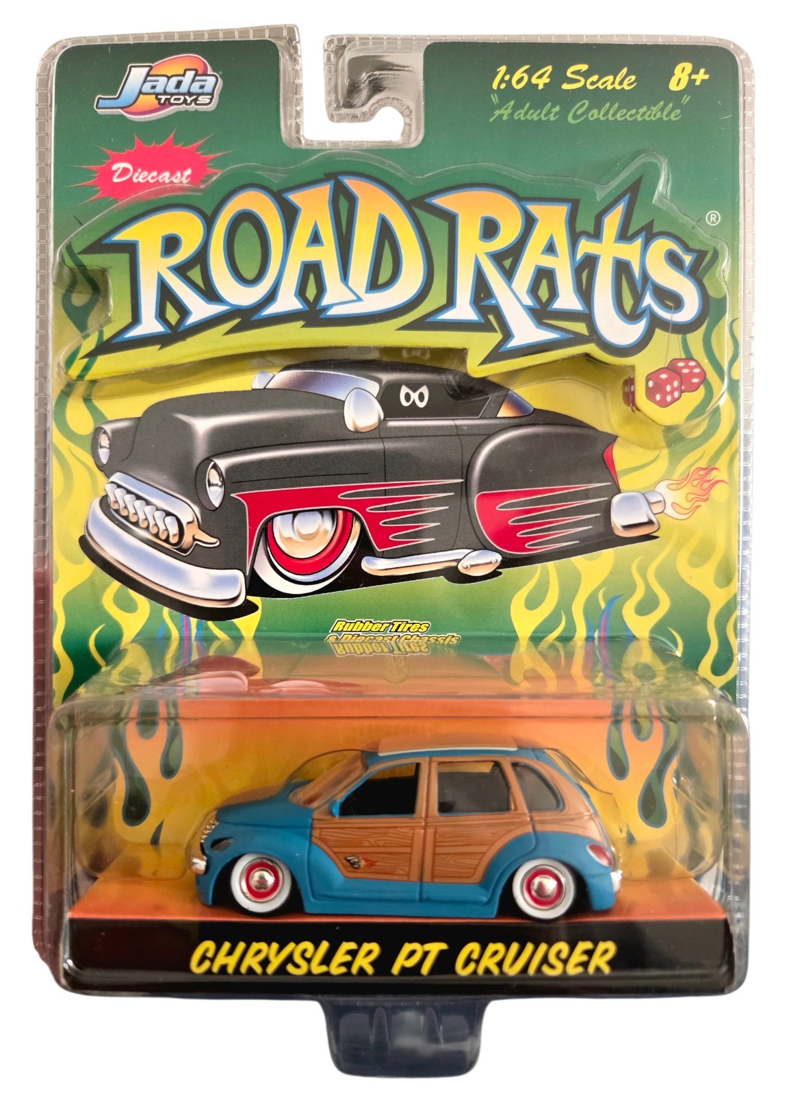 Jada Toys Road Rats 2003 Chrysler PT Cruiser Diecast Blue Wood Brown 1:64 Scale