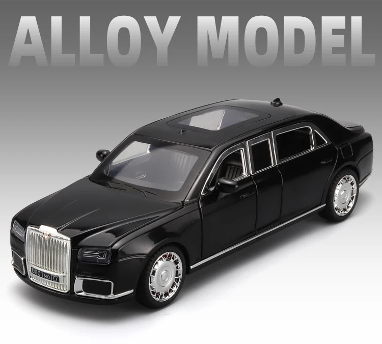 1:24 Aurus Senat Russia Limousine Alloy Diecast Car Model Sound Light Classic Co