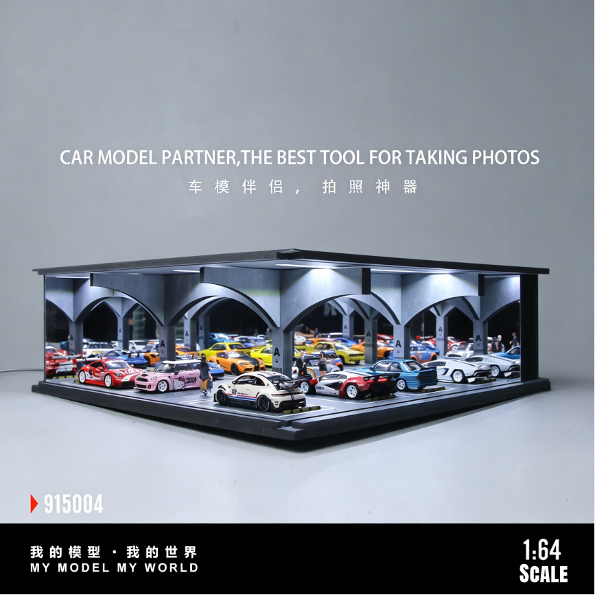 More Art Diorama 1:64 Car Garage Model LED City Parking Lot Scene Building Model