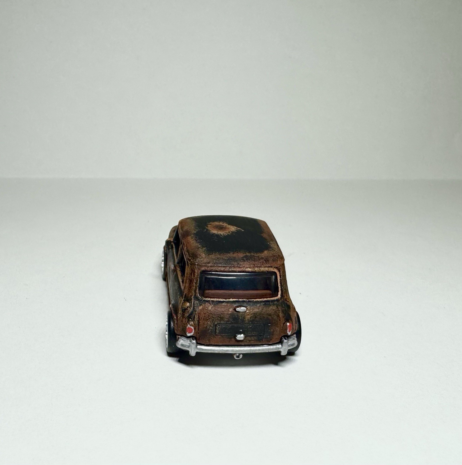 Custom Hot Wheels Black Austin Mini Cooper S Rat Rod W/ Real Riders