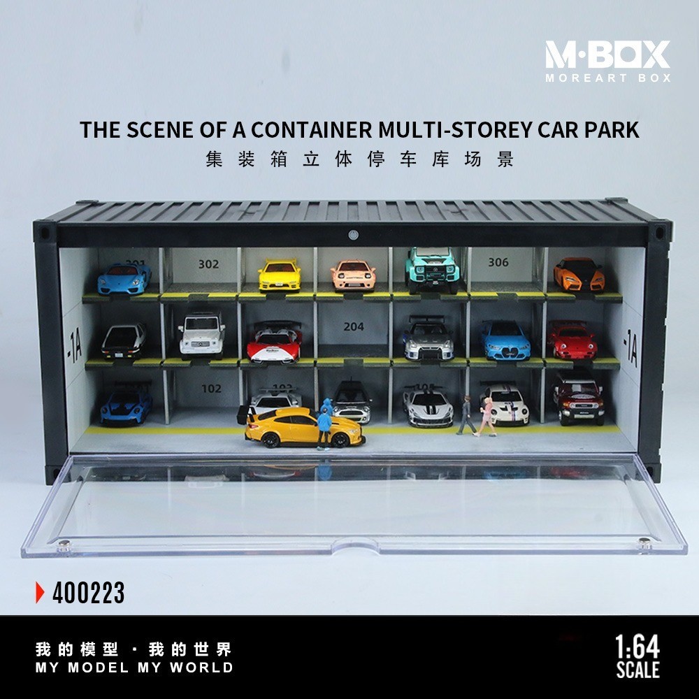 Diorama 1/64 Parking Lot Model LED Lighting Container Garage Display Case Scene