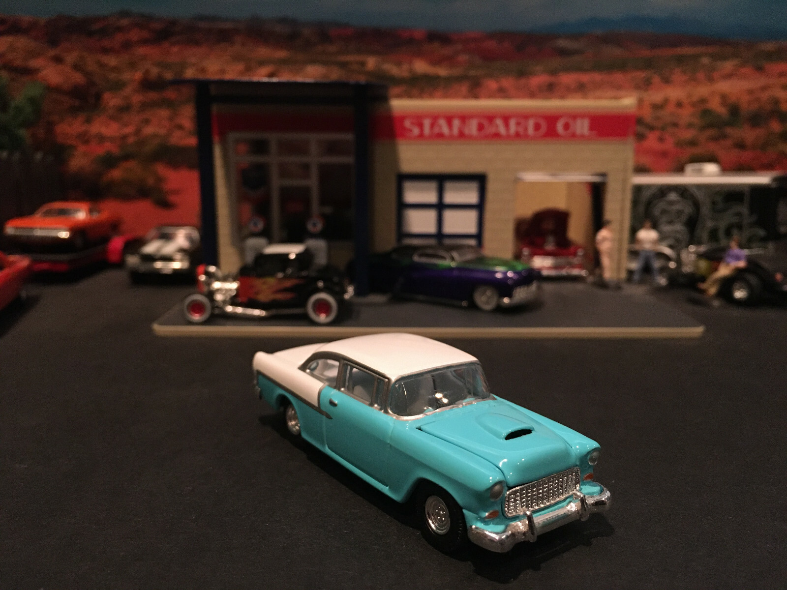 1:64 Hot Wheels Limited Edition 1955 55 Chevy Blown Hot Rod Light Blue and White