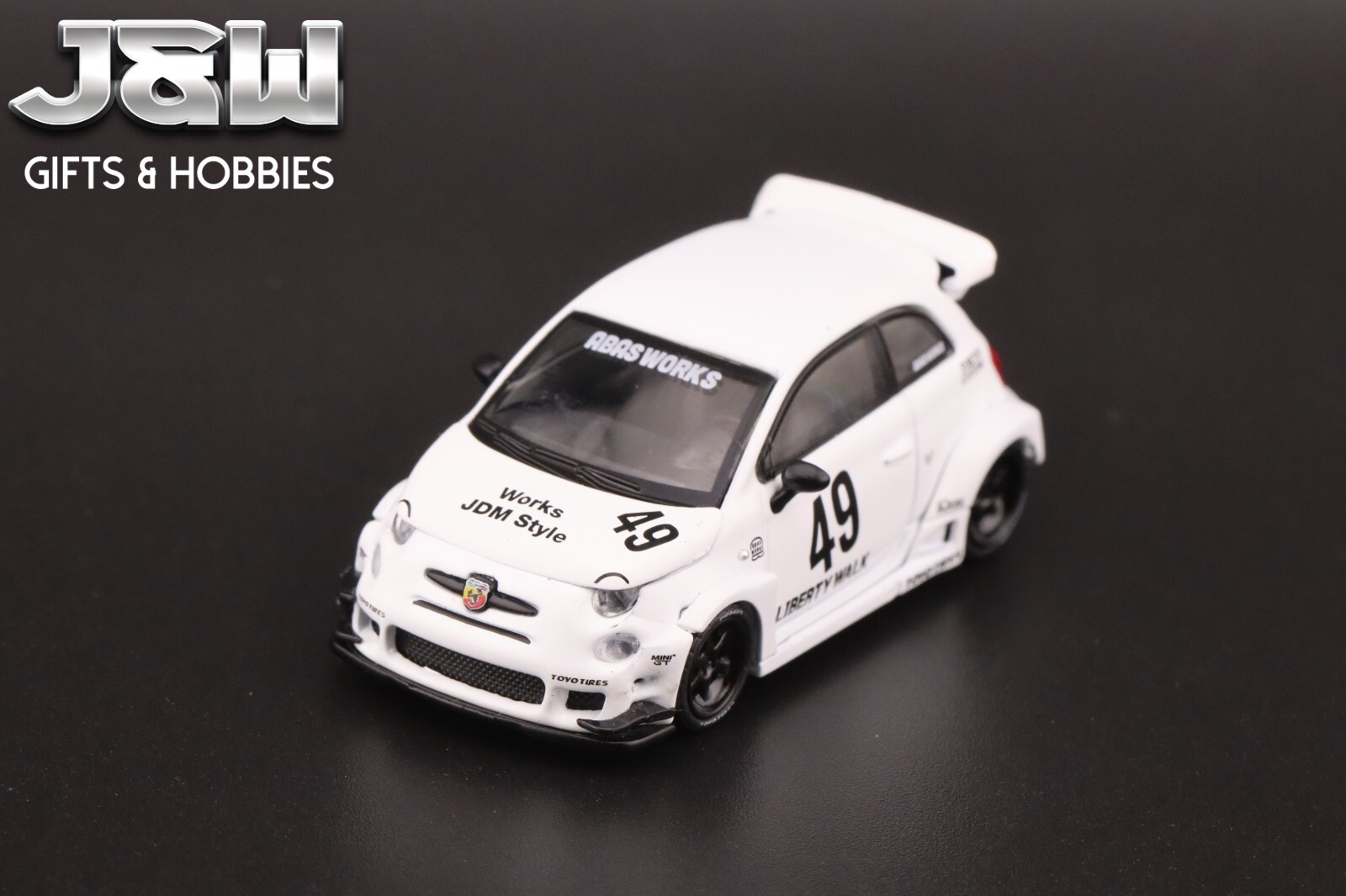 Mini GT LB-WORKS x Abas Works ABARTH 595 Gara White #809 1/64
