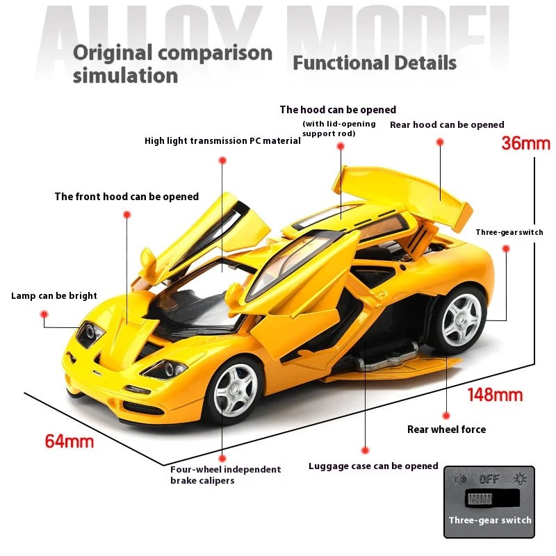 1:32 McLaren F1 Alloy Sports Car Model with Base Children’s Toy Car Collection