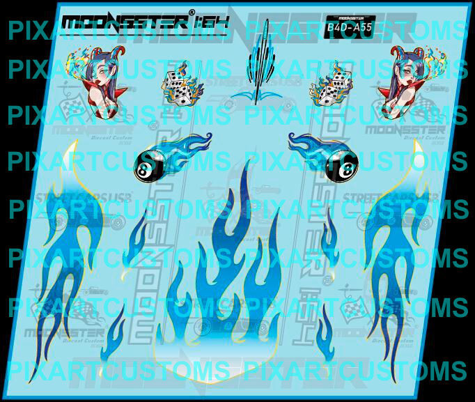 White Toner 1/64 Water Slide Decal Set 8 Ball Blue Flaming For Hot Wheels