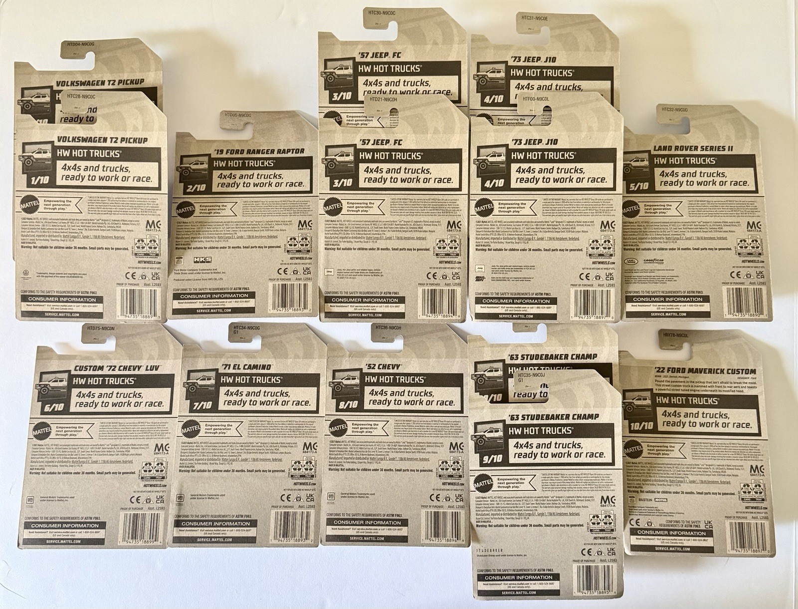 2022 Hot Wheels HW Hot Trucks Complete Set Of (10) With 4 Color Variations-New