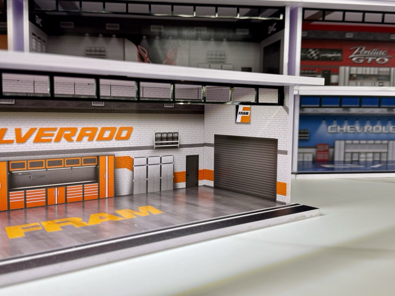 White Fram For 83 Silverado Themed Diorama 1:64 Scale Model Garage LED Lighting!