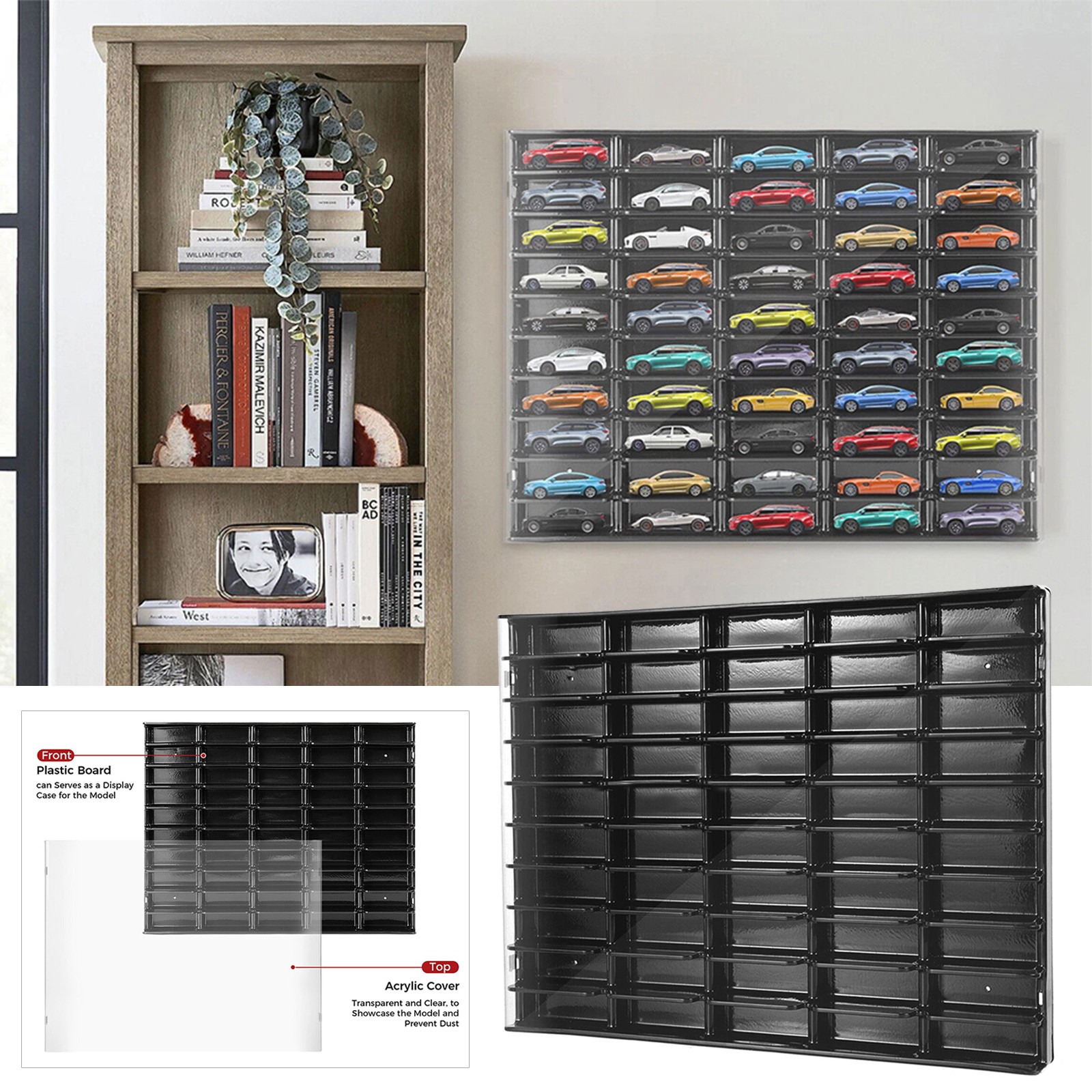 Acrylic Display Case for HW 1/64 Diecast Car Matchbox Toy Storage Shelf 50-Grid