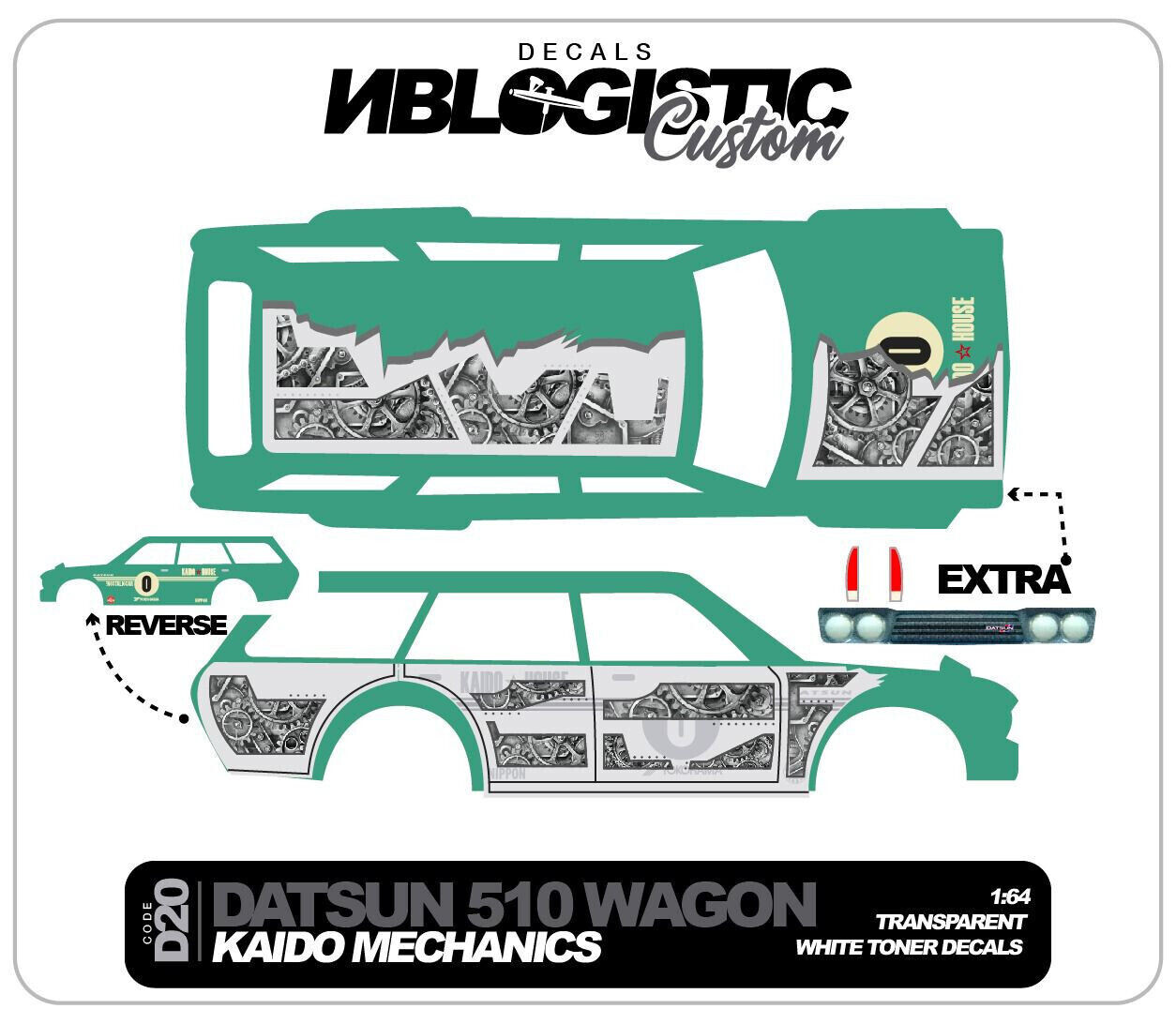 ’71 DATSUN 510 WAGON Custom WaterSlide Decal for hot wheels 1/64 Scale 028