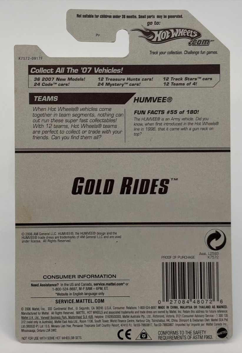 Hot Wheels 2007 Gold Rides 03 0f 04 Humvee 055 / 180 1:64