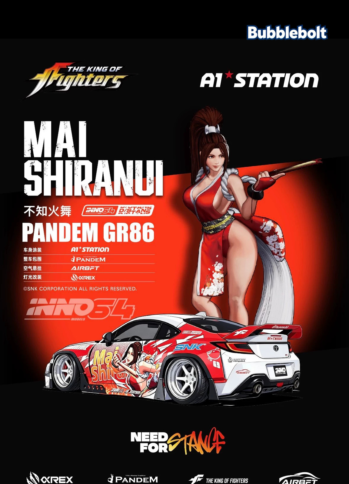 INNO64 1/64 Pandem GR86 Mai Shiranui NFS Event Limited 666 Wearable Diecast Car