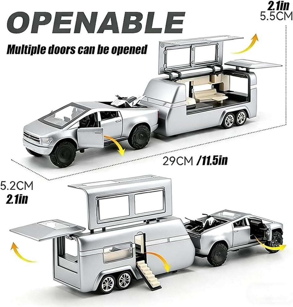 Cyberpickup alloy toy truck set with trailer and motorcycle pull back sound