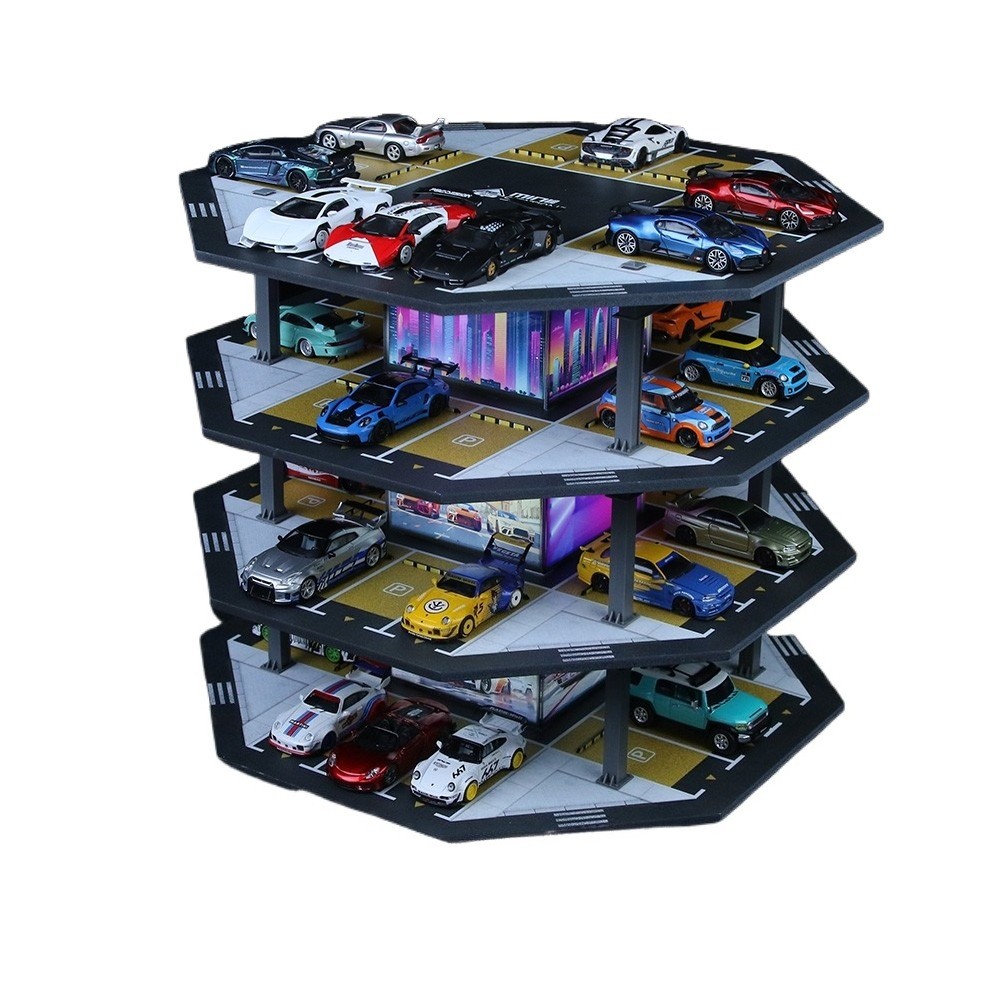 1:64 Diorama Die-Cast Car Garage Model LED Car Display Repair Workshop Scene Toy