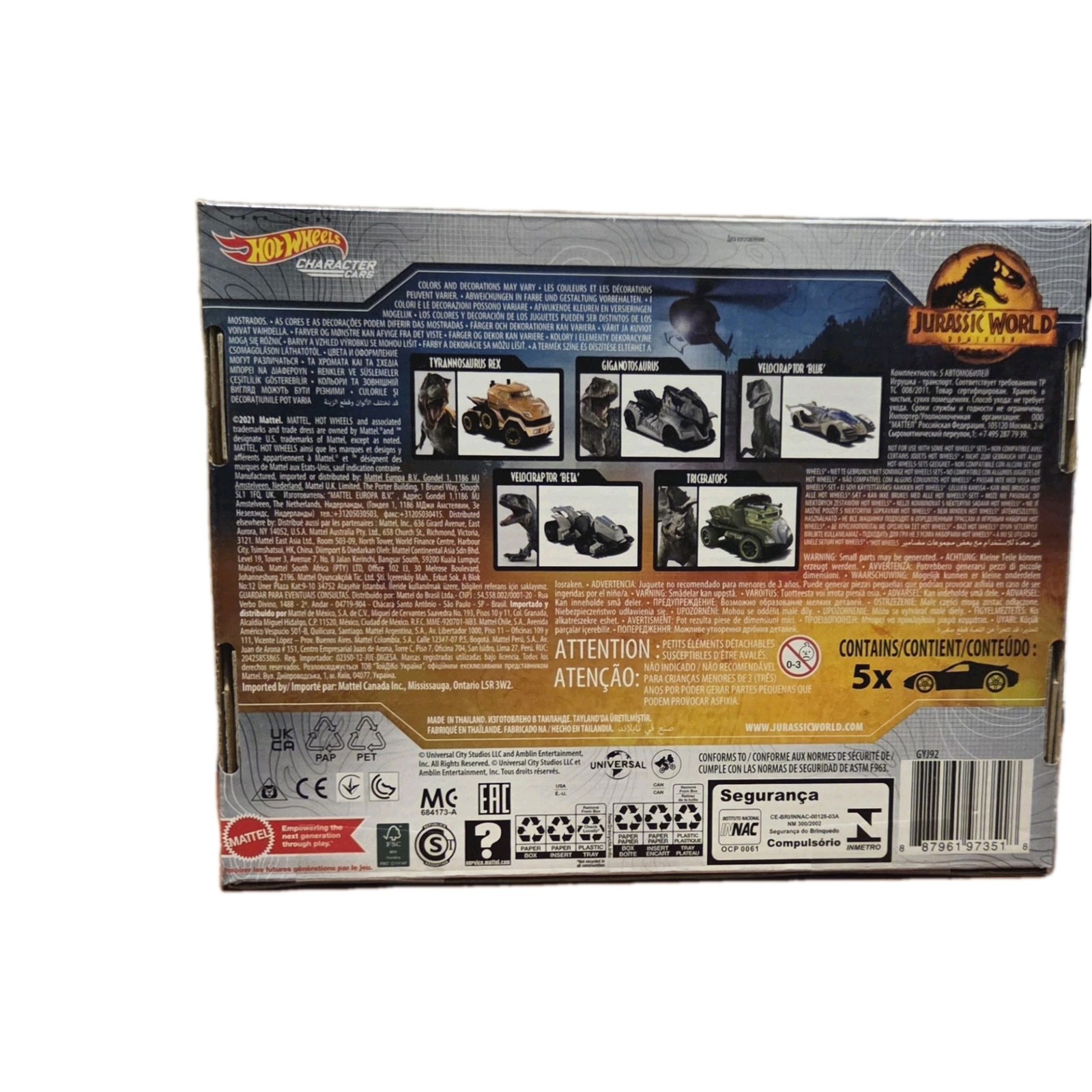 Jurassic World Dominion Hot Wheels Character Cars 2021 (Sealed Box)