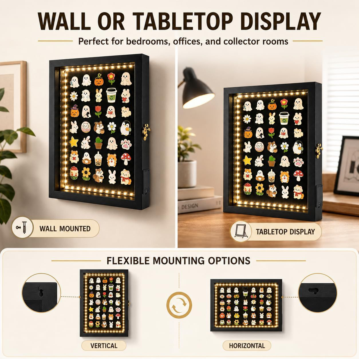 Light Up Pin Display Case – 12×16 Black Shadow Box Frame with Opening