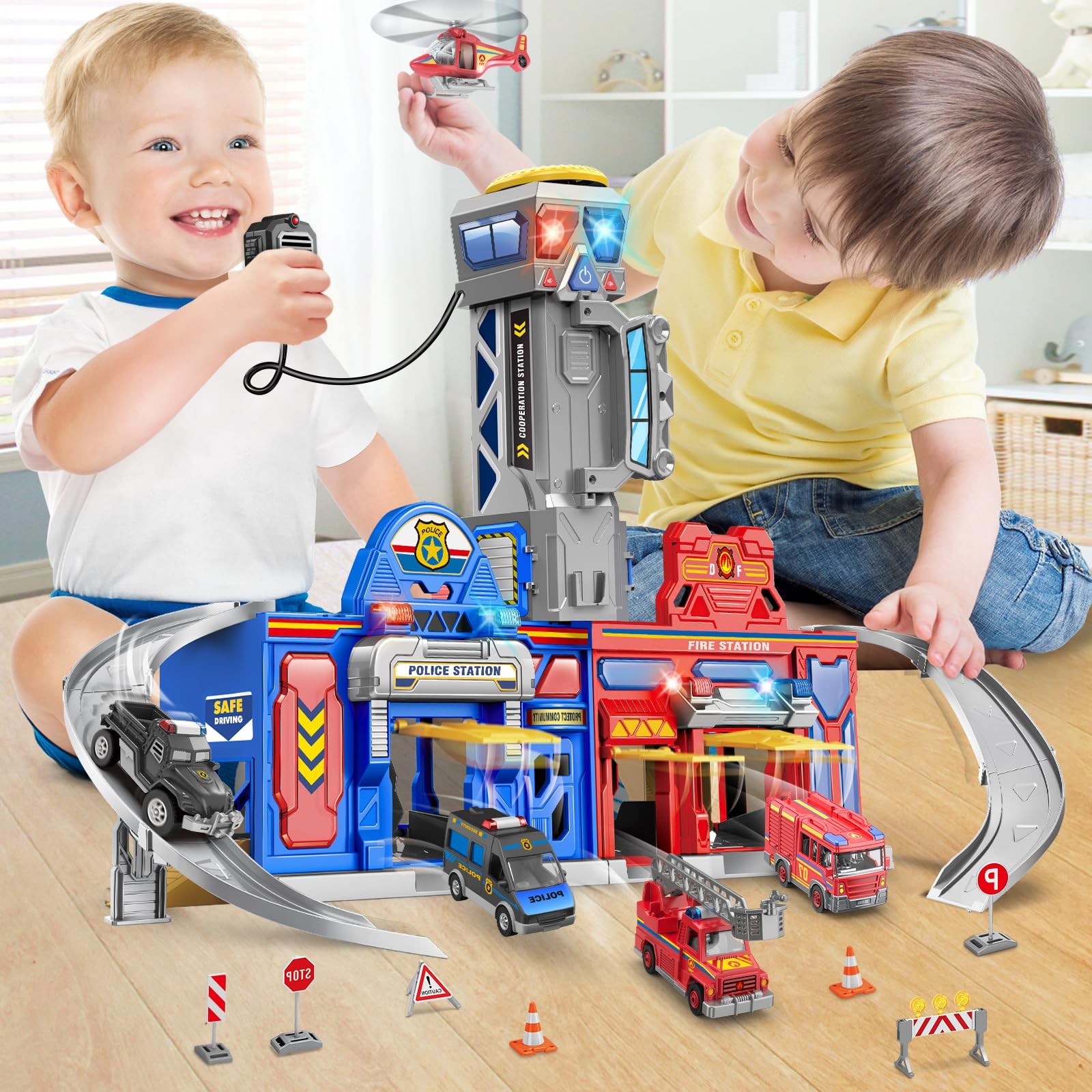 Boys Toys for 3 4 5 6 Years Old,Large City Action Playset Kit with Lights Sou…