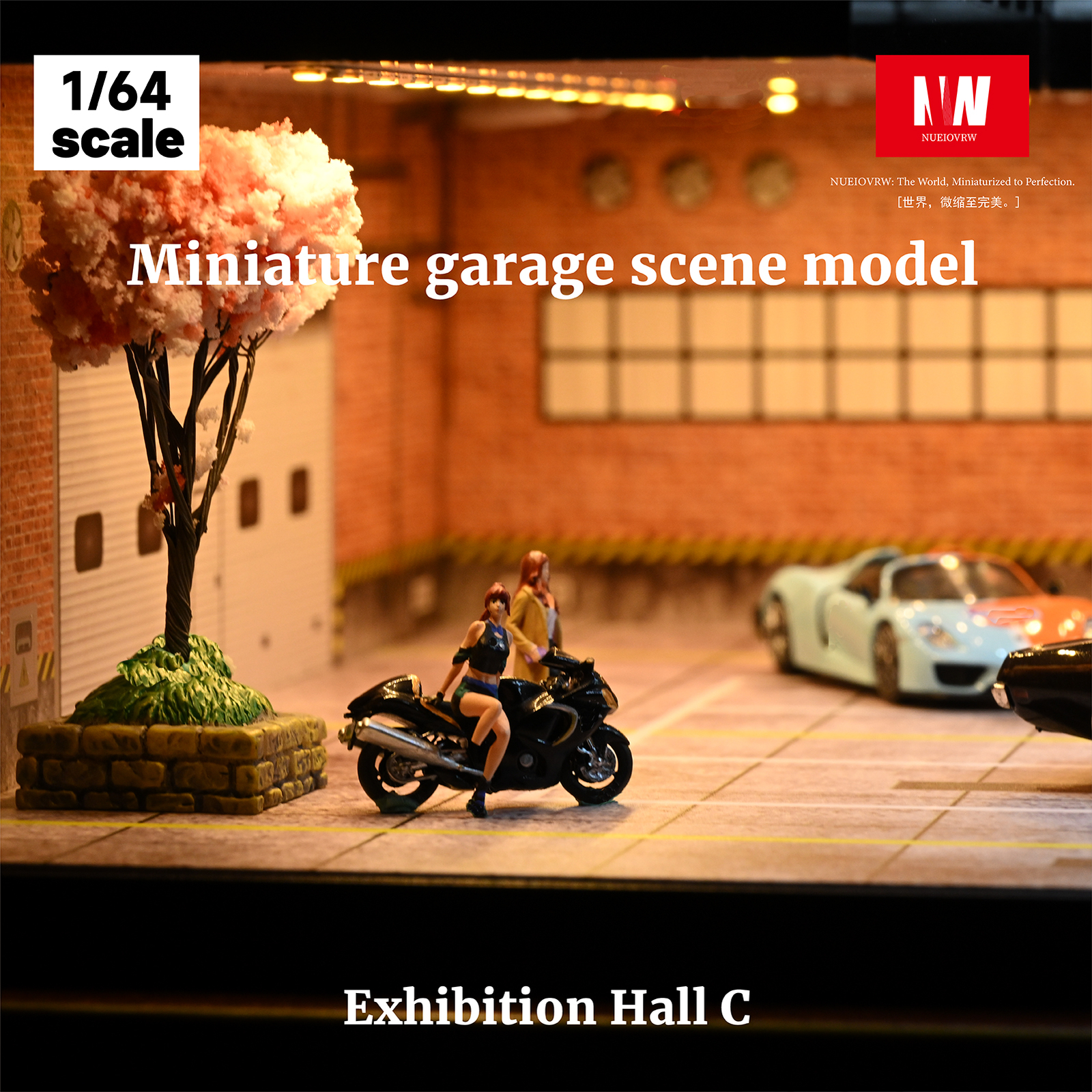 1/64 Diorama Car Garage Model LED Lighting Car Showroom Scene Display Model Gift