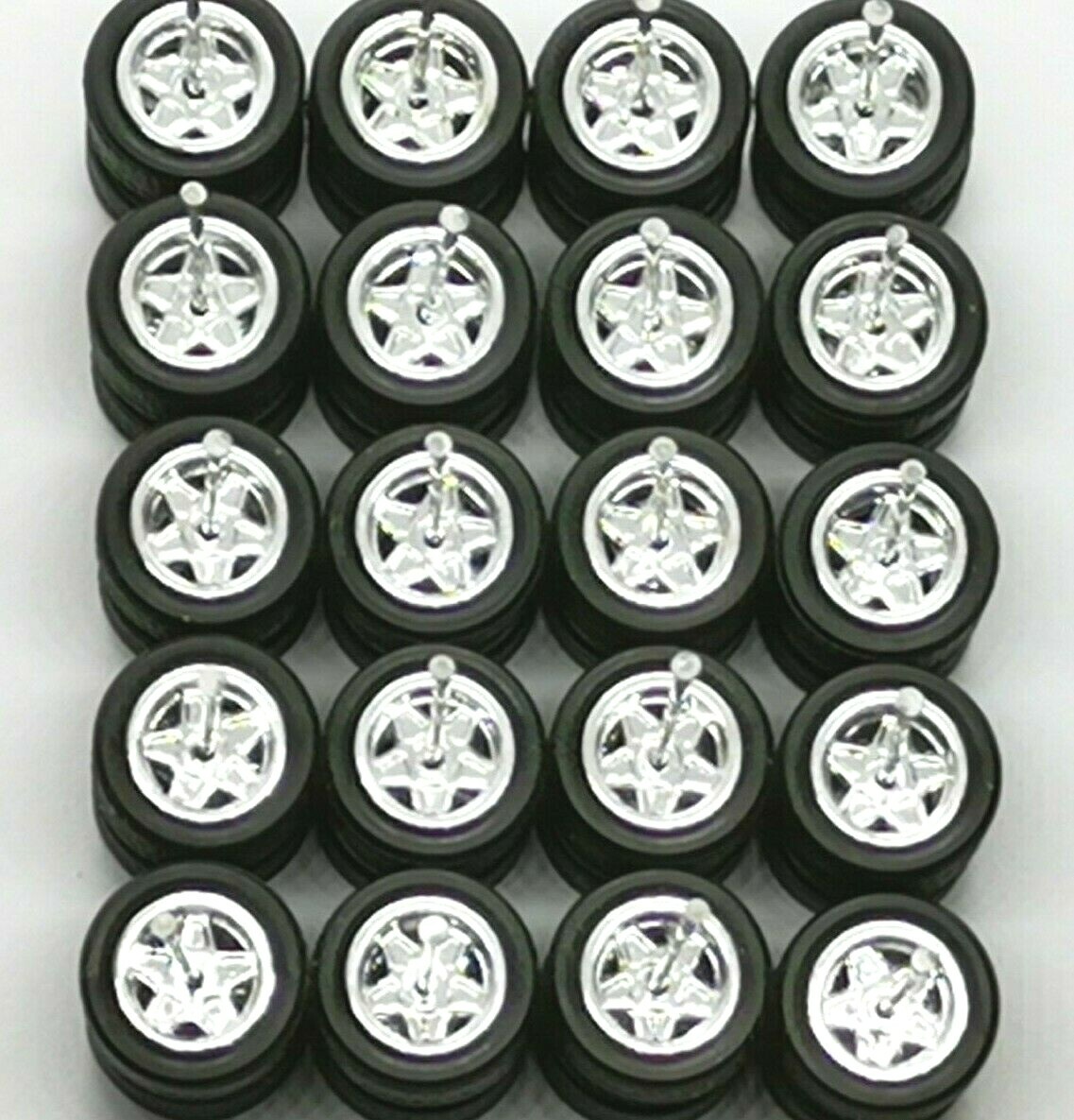 HOT WHEELS STAR REAL RIDERS WHEELS RUBBER TIRES CHROME 10MM 10 SETS 1/64