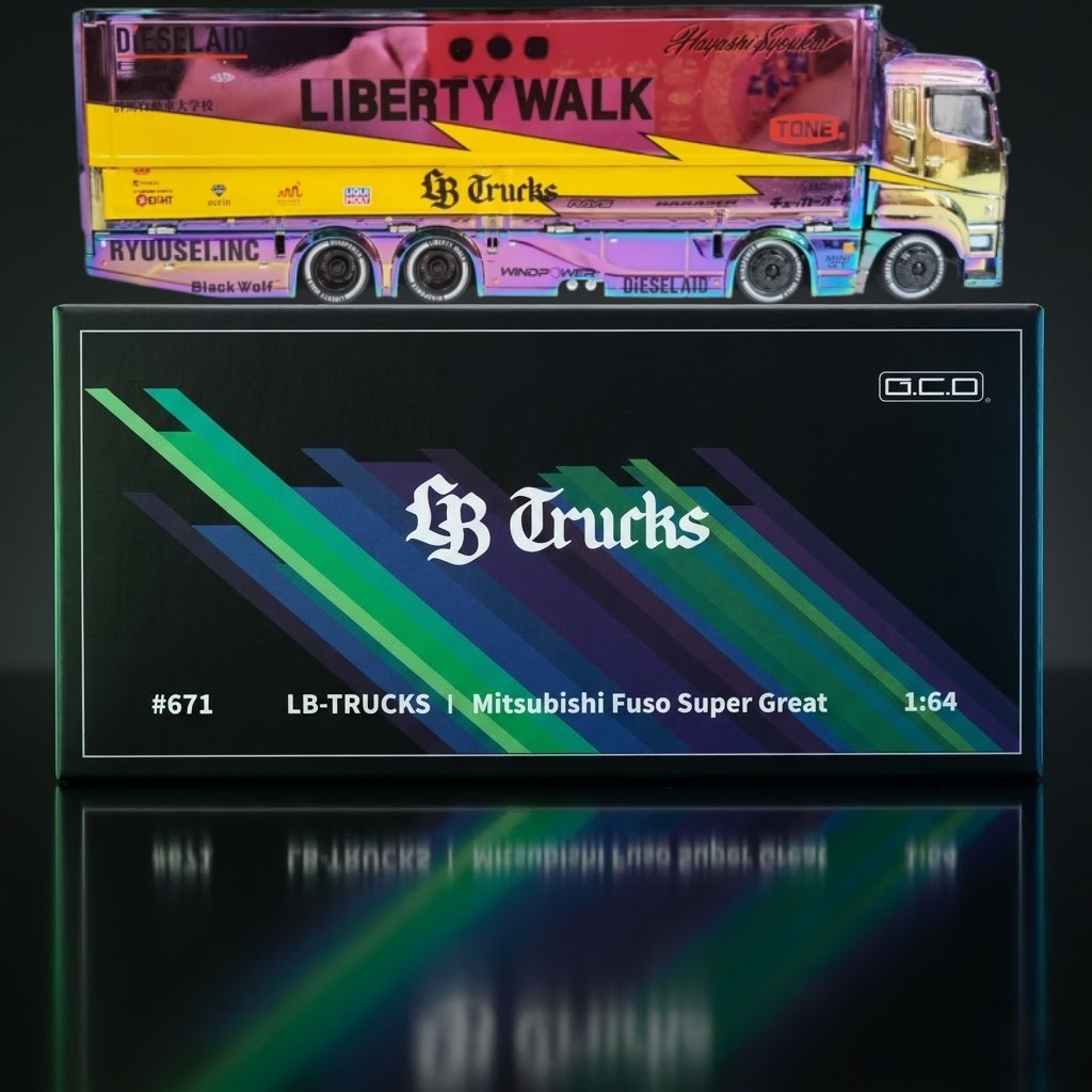 GCD 1/64 LB-TRUCKS Mitsubishi Fuso Super Great Chameleon Chrome Transporter