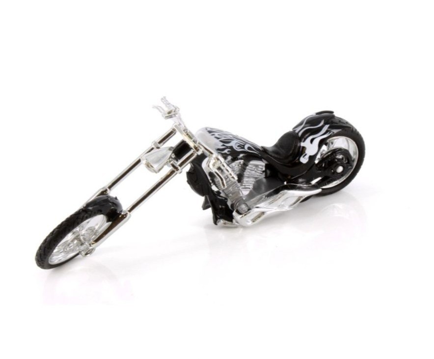 Iron Chopper Motorcycle Die-Cast Model Custom Black Chrome 6″Flame Details Toy