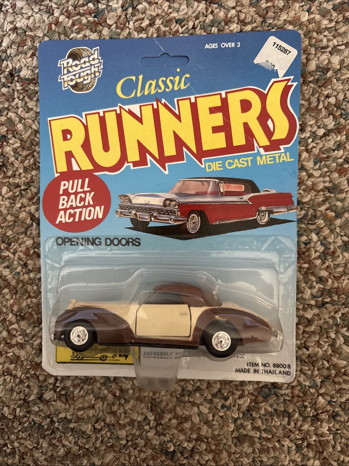 Set of 3 Road Tough Classic Runners Die-Cast Cars ~pull Back Action Opening Door