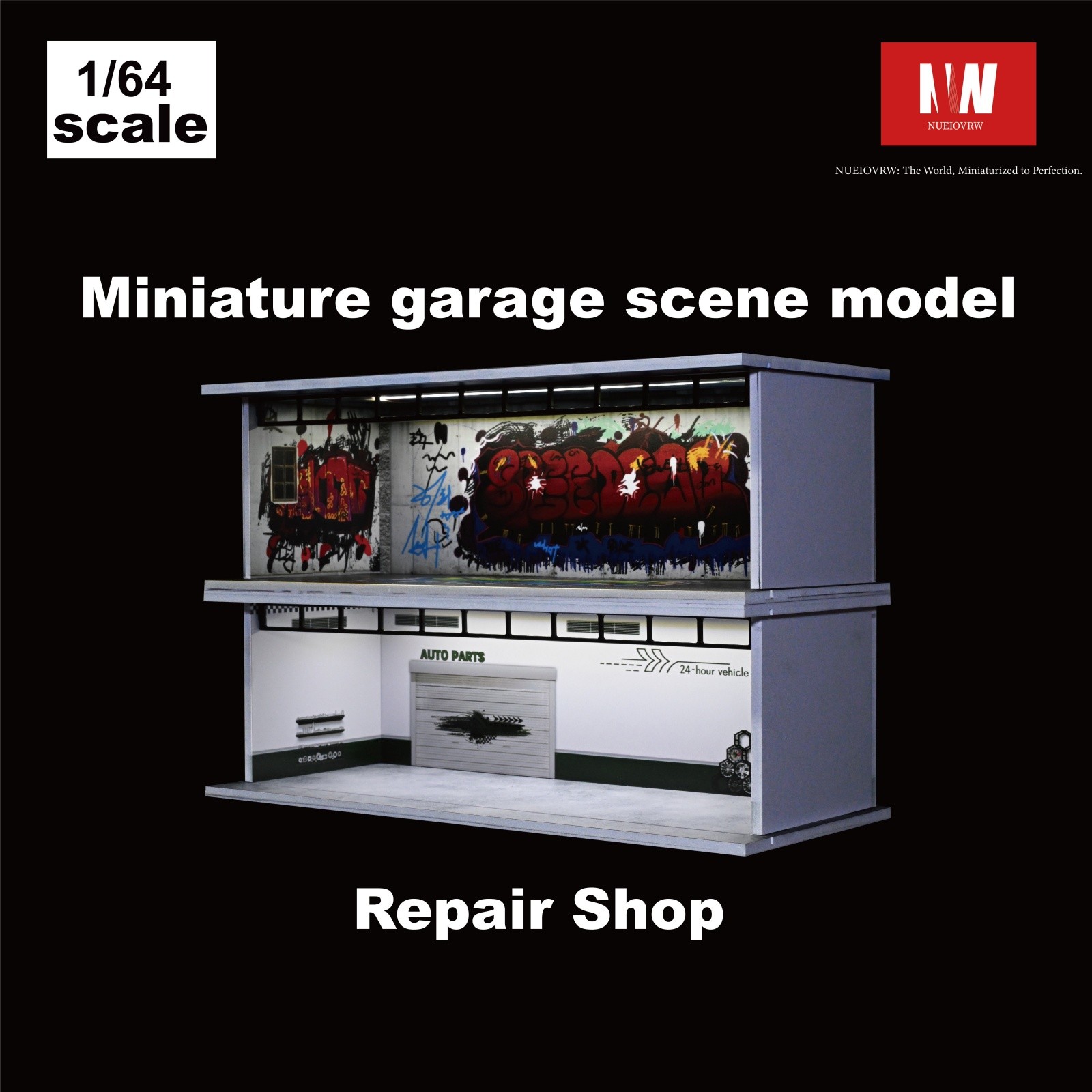 1/64 Diorama Car Garage Model LED Lighting City Car Showroom Scene Model Toy US