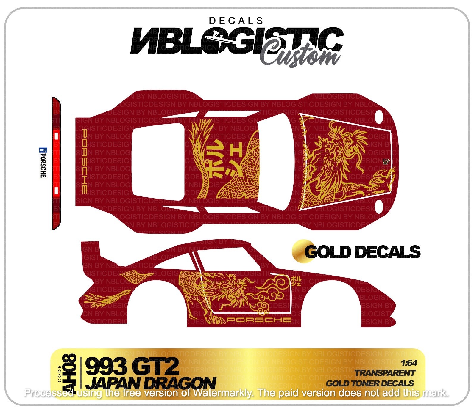 Porsche 993 Custom WaterSlide Decal for hot wheels 1/64 Scale a1