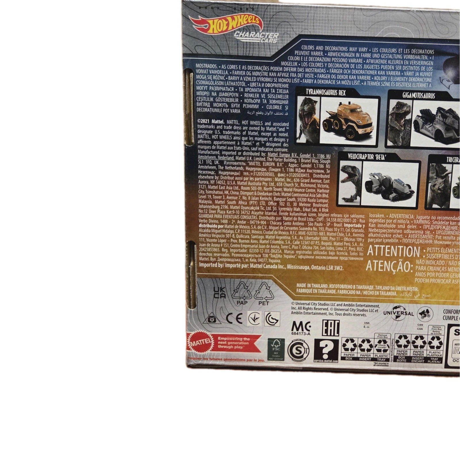 Jurassic World Dominion Hot Wheels Character Cars 2021 (Sealed Box)