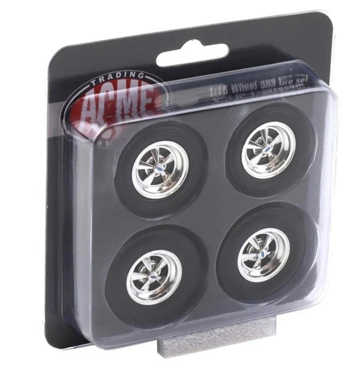 Acme GMP Parts 1/18 Cragar SS Skinnies Slicks Drag Chrome Wheels Rubber Tires