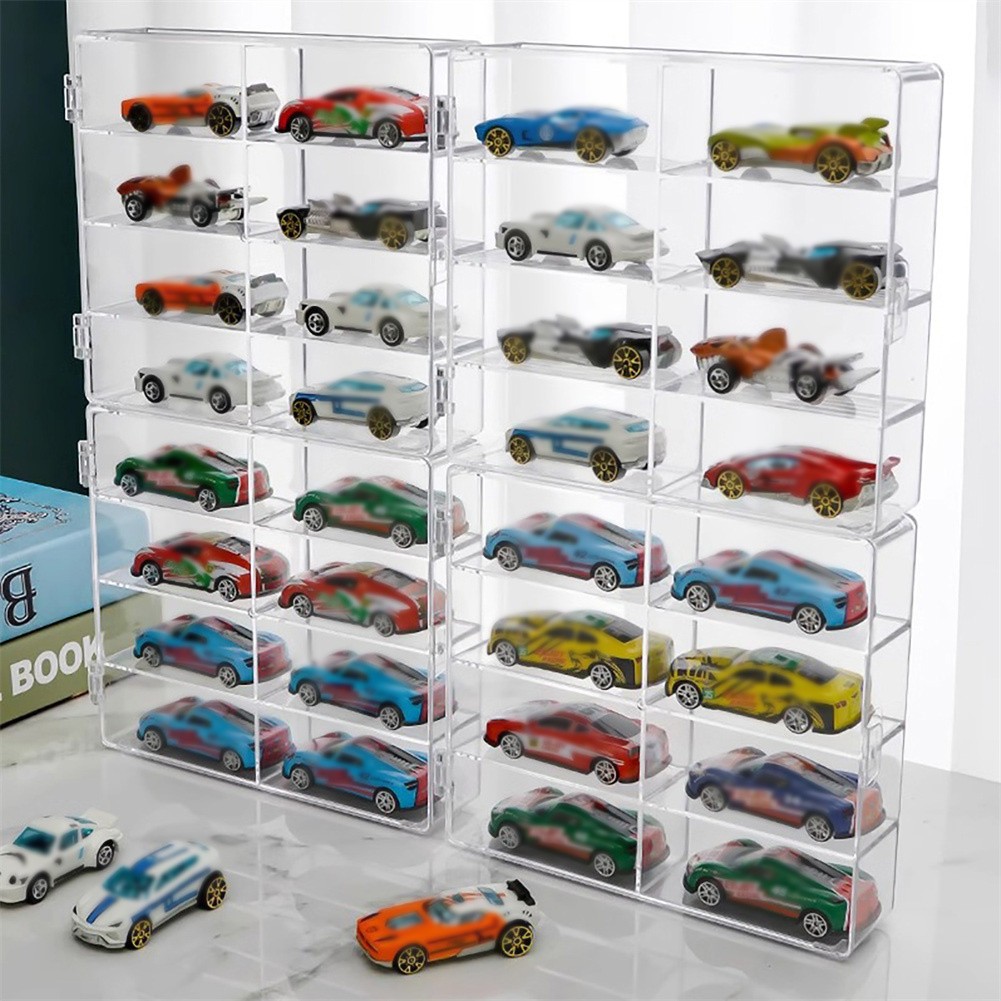 Clear Acrylic 1/64 Scale Toy Car Display Case Box With Dustproof Door for 8 Cars