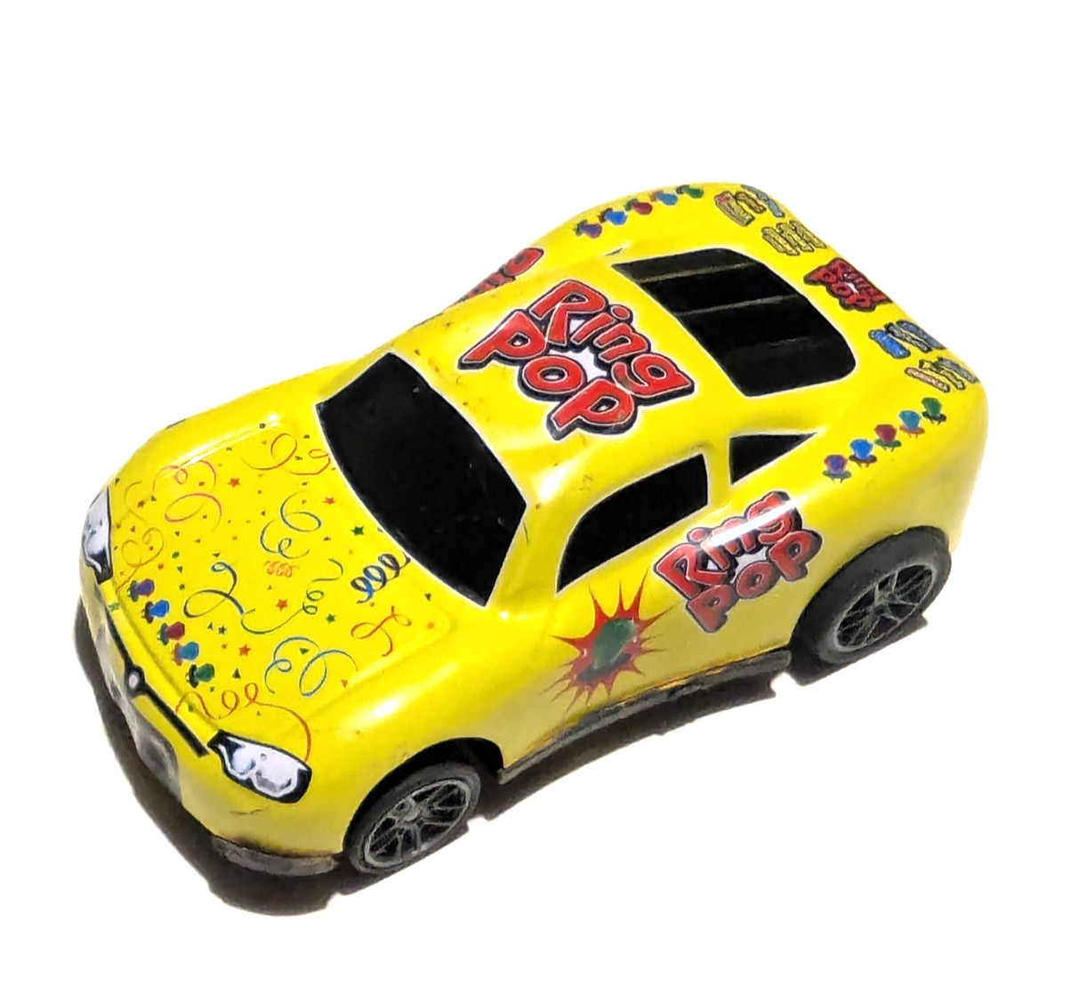 Metal Body Vibrant Yellow Paint Ring Pop Candy Graphics Toy Race Car