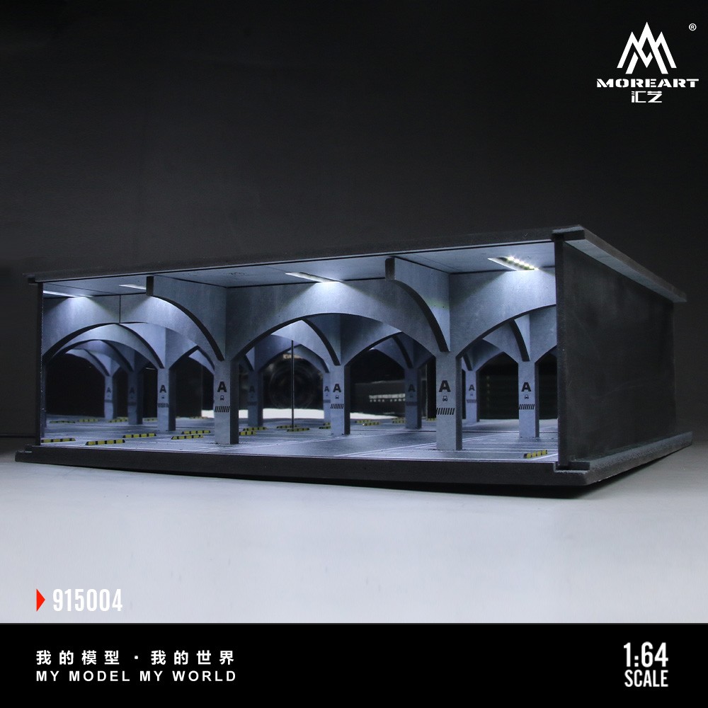 Diorama 1/64 Diecast Garage Model LED Lighting Parking Lot Display Case Scene