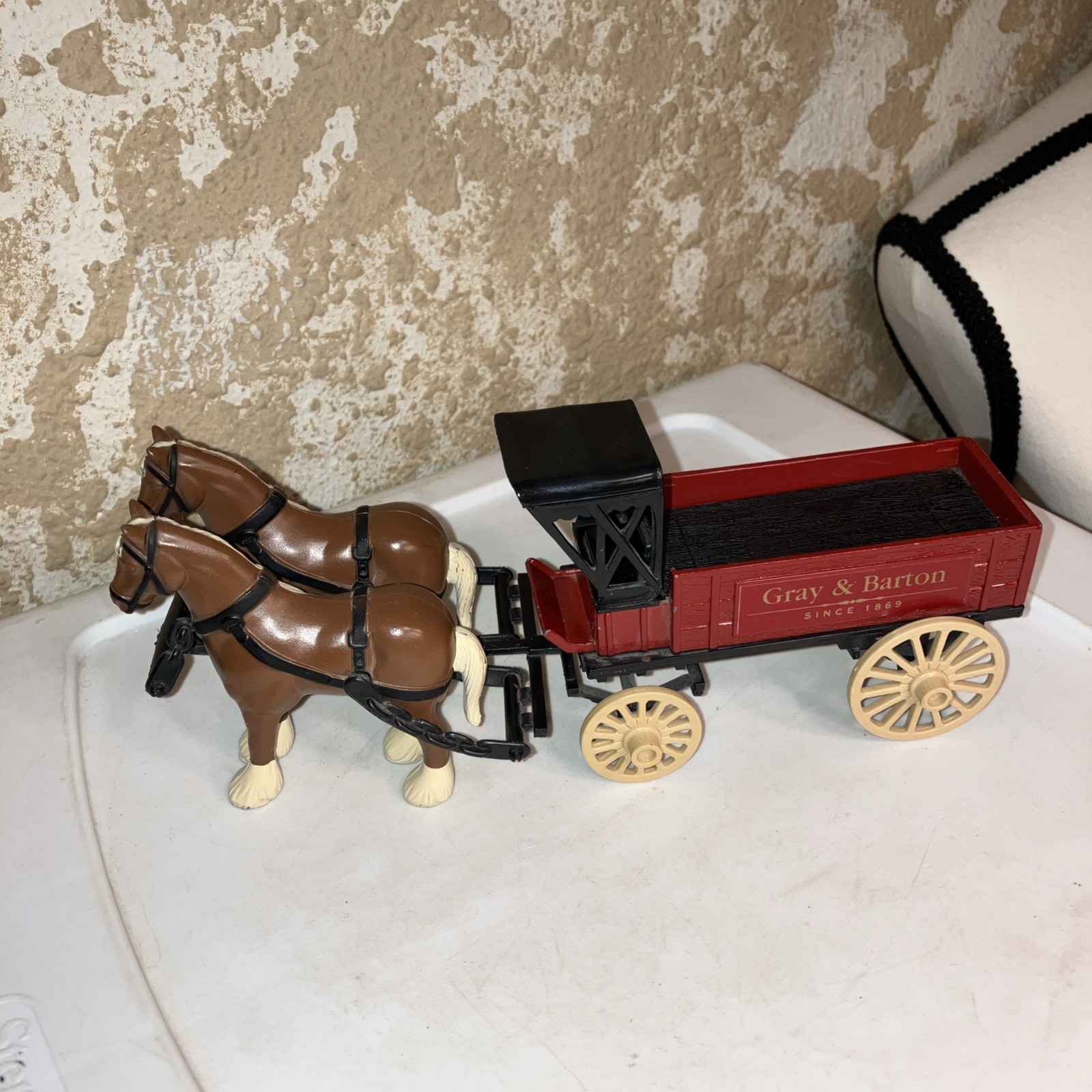 Ertl Die Cast Metal Gray and Barton Horse and Plastic Wagon Toy Delivery Vintage