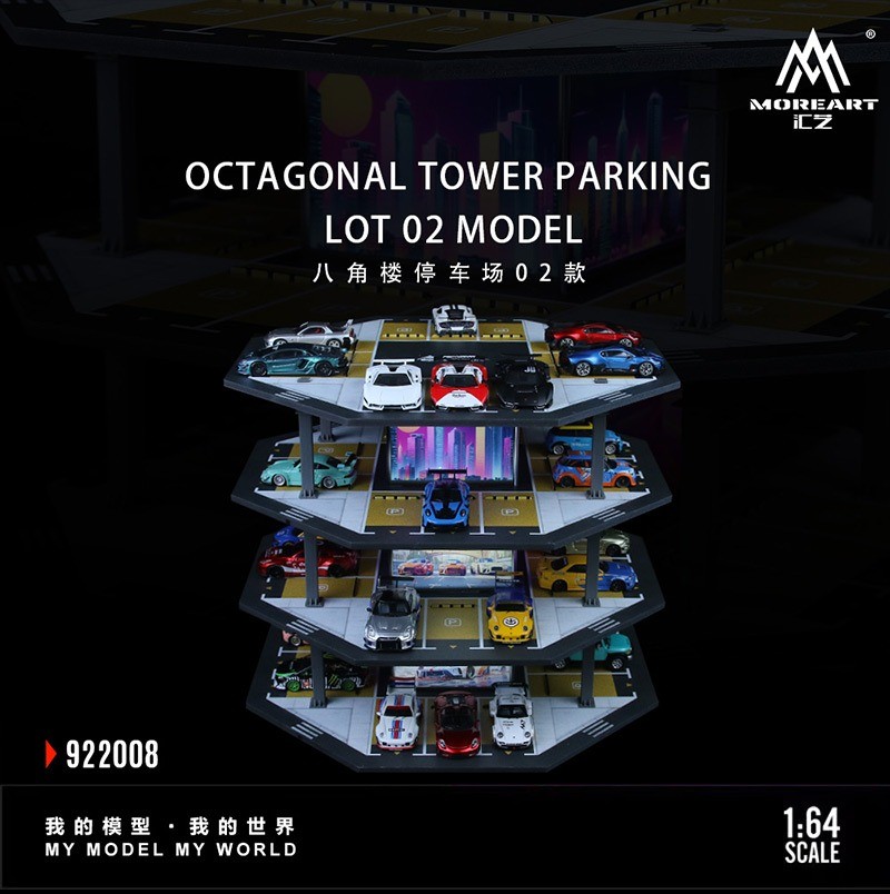 1/64 Diorama Diecast Car Garage Model LED Parking Lot Street Building Scene Gift