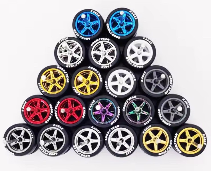 1/64 Scale Wheels & Rubber Tires (10 Sets) Real Riders fits Hot Wheels Set G