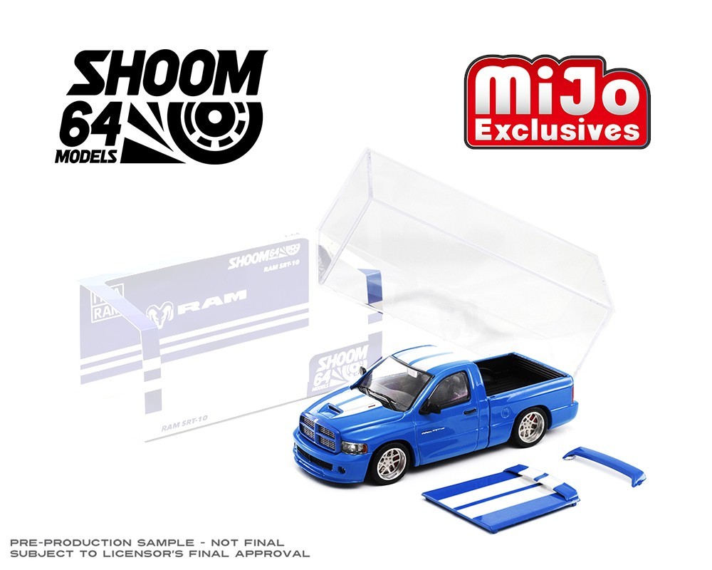 SHOOM64 2003 Dodge Ram SRT-10 Pickup Electric Blue Pearl / White Stripes 1/64