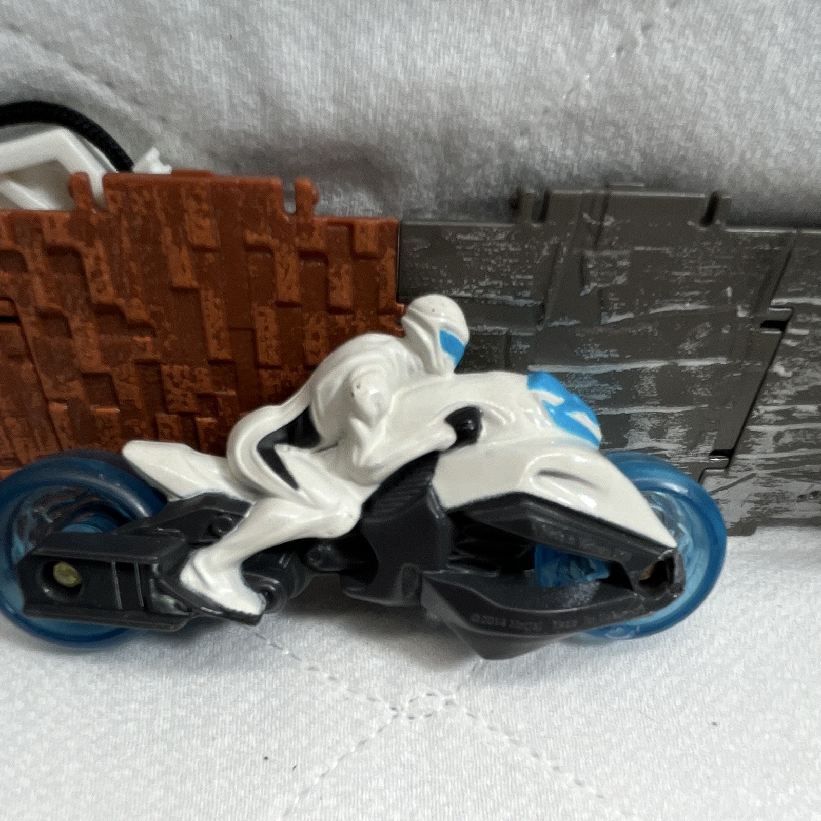 Mattel White Black Blue Plastic Toy Motorcycle w/ Rider Figure
