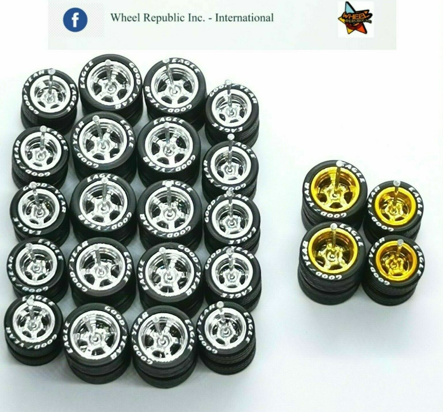 Hot Wheels ✨ GOOD YEAR ✨ 5 SPOKE Rubber Tire 12 sets Chrome Colors 10/12 MM