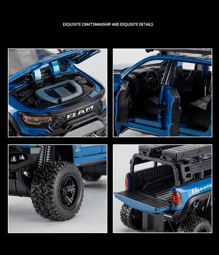 1:32 Dodge Ram 1500 Trx 6*6 Warlord Alloy Diecast Model Car with Sound & Light