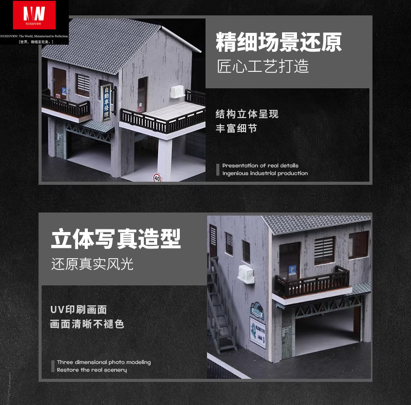 Diorama 1/64 Scale Car Garage Model LED Japanese Street Building Shop Display US