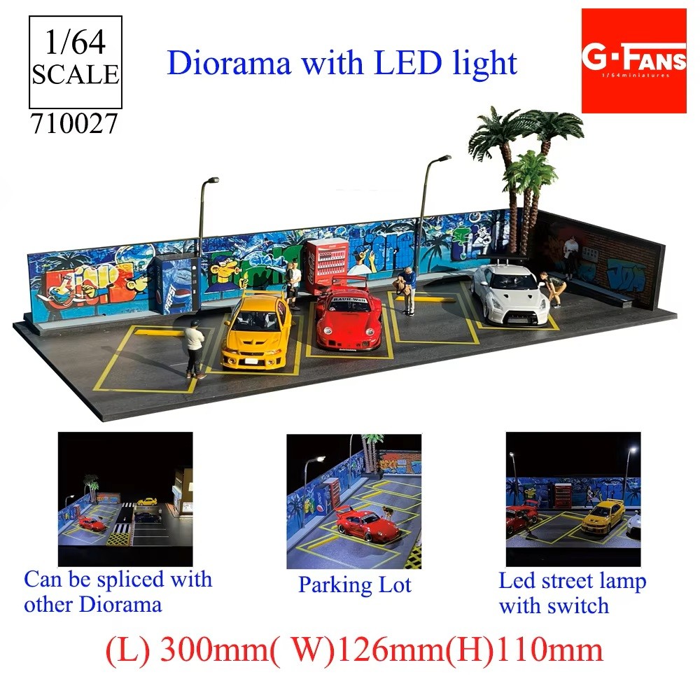 Diorama 1/64 Garage Model LED Lighting Gas Station Scene Display Case Gift